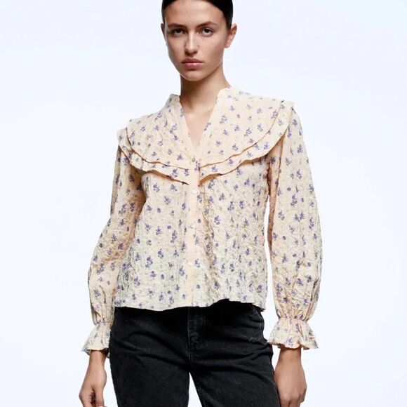 Zara Floral Print Blouse New - Picture 1 of 8